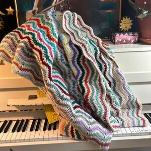 Vibrant Multicolor Crochet Throw Blanket 86" X 58"